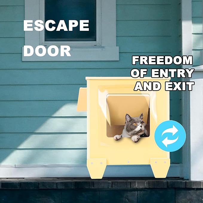 Outdoor Cat Houses Feral Cat Shelter Wooden Stray Cat Condo Outside Sturdy Waterproof and Insulated with Escape Door (one cat upgrate)