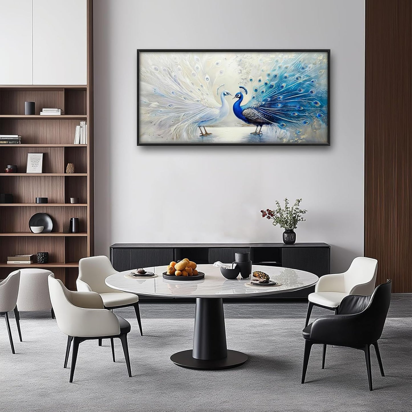 Quorin Peacock Large Wall Art Blue and White Pictures Elegant Animal Wall Decor Canvas Print Painting Artwork for Bathroom Living Room Bedroom 60L x 30W