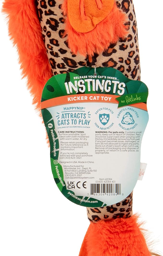 SmartyKat Instincts HappyNip Fin Frenzy Fish Kicker Crinkle Plush Cat Toy, Contains Catnip & Silvervine - Orange/Beige, One Size
