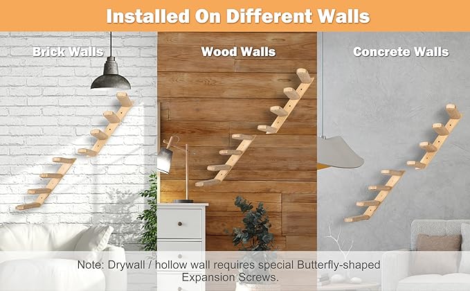 Cat Climbing Shelves Wall Mounted 2PCS Four Steps Reversible Left & Right Direction, Cat Shelf Stairway for Wall with Jute Scratching Ladder Shelves Pet Furniture for Perch Sleeping