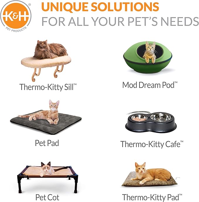 K&H Pet Products Thermo-Kitty Bed Deluxe Heated Cat Bed for Smaller Kitties - Indoor Heated Pet Bed for Dogs & Cats, Covered Cave Pet Tent, Machine Washable, Safety Listed - Small 16in Tan/Leopard