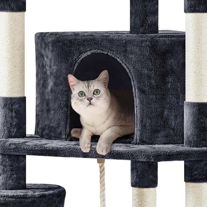 Yaheetech 79 in Cat Tree Tower, Multilevel Cat Trees Plush Covered Cat Tower with 2 Extra Large Condos, Comfy Basket, Sisal Scratching Posts
