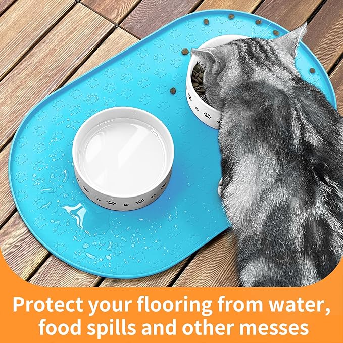 KPWACD Dog Food Mat Anti-Slip Bowl Mats for Food and Water, High-Lips Waterproof Pet Placemat Prevent Messy Spills to Floor, Silicone Puppy Feeding Trays for Large Medium Small Dogs Cats
