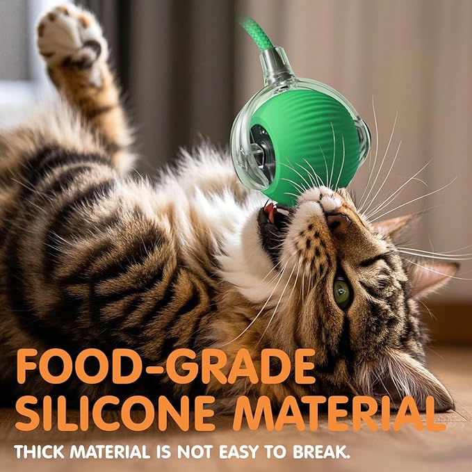 Rocfish Durable Interactive Cat Toys for Indoor Cats, Smart Automatic Cat Chase Ball Toy, Upgraded Speedy Tail Kitten Toy for Bored Indoor Adult Pets (Green)