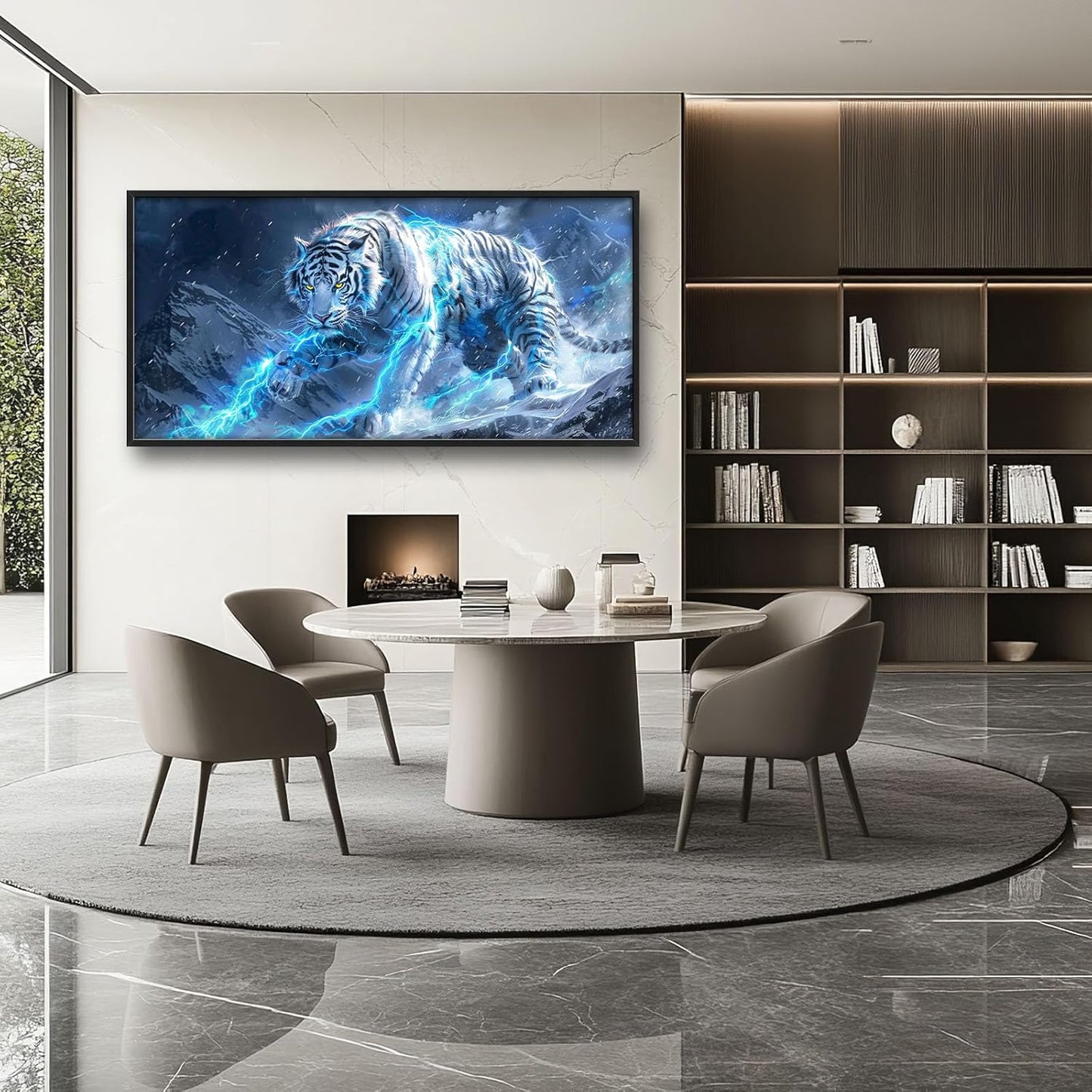 Quorin White Tiger Large Wall Art Wild Animal Pictures Lightning Tiger Wall Decor Snowy Mountain Canvas Print Painting Artwork for Bathroom Living Room Bedroom 60L x 30W