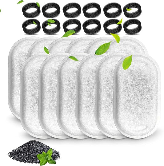 Cat Water Fountain Filters, Compatible with Stainless Steel Pet Fountain 12 Filters with 12 Sponges Replacement Filters