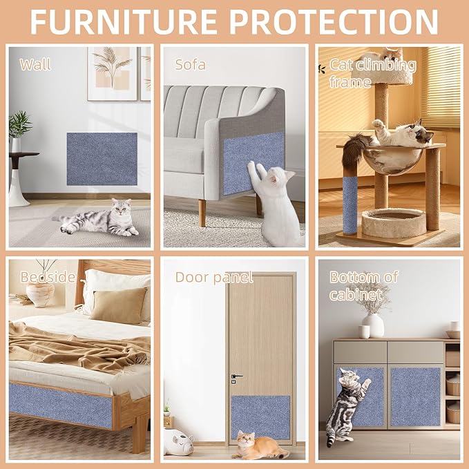 Anti Cat Scratch Furniture Protector, 10 Pack | 11.8" X 15.7" / Per | Self-Adhesive Cat Scratching Mat for Couch, Wall, Door, DIY, Durable, with 40 Twist Pins (Light Grey)