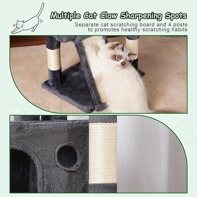 Cat Tree, 41.3" Cat Tower for Indoor Kittens with Scratching Board and Posts, Multi-Level Cozy Cat Condo with 2 Perches, Hammock, Balls, Smoky Gray GCT005SG