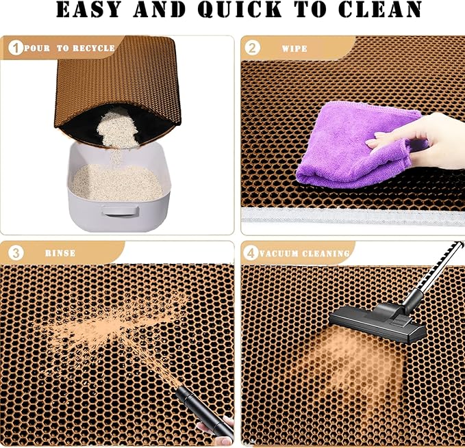 HCY&WLD Cat Litter Mat, Honeycomb Double Layer Cat Litter Trapping Mat, Waterproof Urine Proof Non-Slip, Scatter Control, Less Waste, Easier to Clean (Brown, 35" X 24")