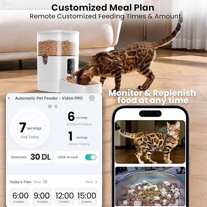 Automatic Cat Feeder with Dual Camera, 5G WiFi Pet Food Dispenser with 2-Way Audio, 2K HD Video with Night Vision, Easy APP Operation, AI Pet Motion Capturing, for Cat Dog Small Pet