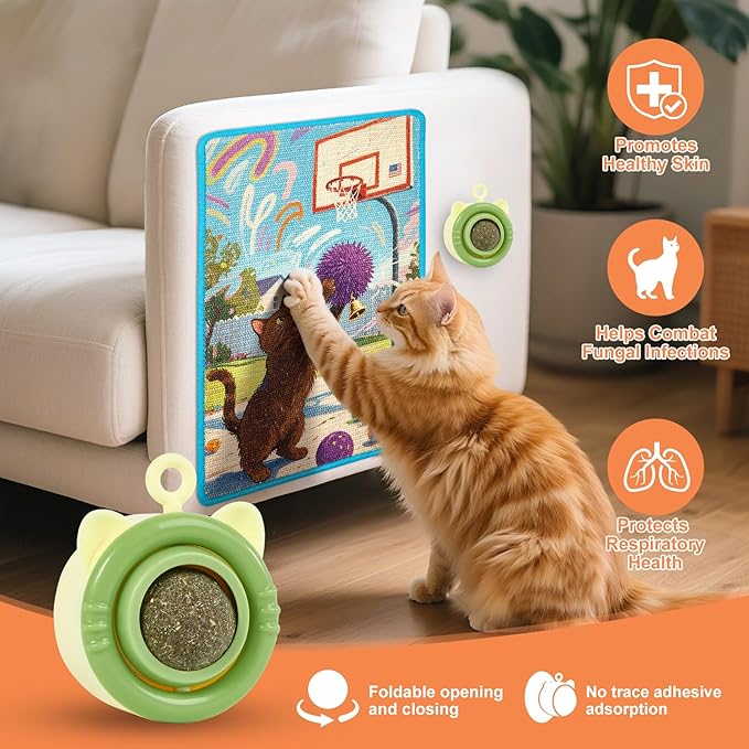 Wall Cat Scratche Stylish Sisal Scratch Mat with Natural Catnip, Artistic Furniture Protector for Couch/Wall, Durable Anti-Scratch Pad for Cats (23.6x15.7 Inch