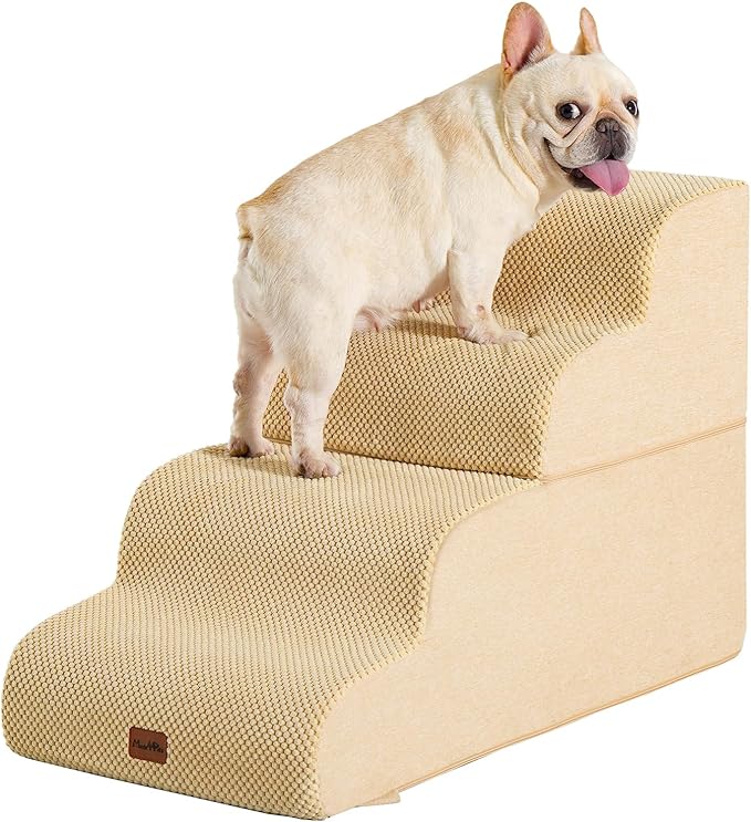 Made4Pets Dog Stairs Ramp for Bed, 4-Step Dog Steps for High Bed Couch Sofa Climbing, 35D Foam Pet Steps for Small Dogs and Cats, Non-Slip Bottom Pet Stairs, Tan