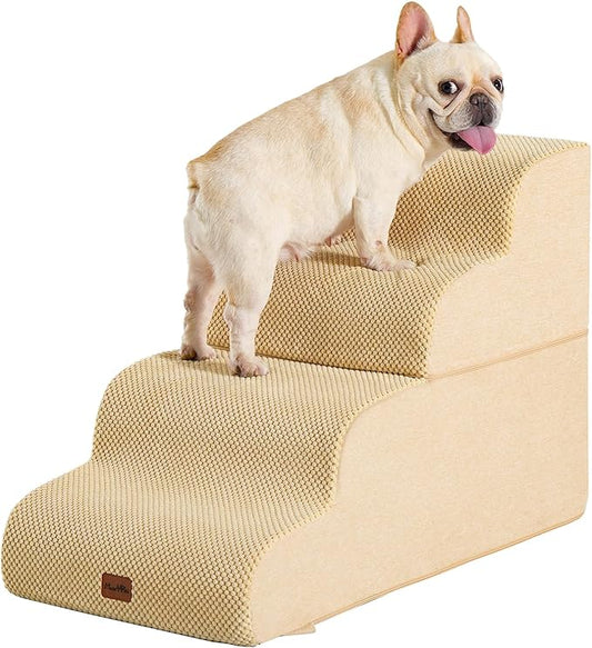 Made4Pets Dog Stairs Ramp for Bed, 4-Step Dog Steps for High Bed Couch Sofa Climbing, 35D Foam Pet Steps for Small Dogs and Cats, Non-Slip Bottom Pet Stairs, Tan