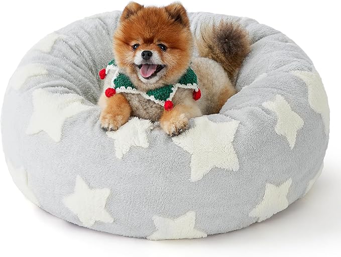 LE SURE Donut Small Dog Bed - Round Cat Beds for Indoor Cats Anti-Anxiety Calming Pet Beds, Washable Cute Modern Beds with Teddy Sherpa Plush & Anti Slip Bottom, 23 Inch, Galaxy Grey