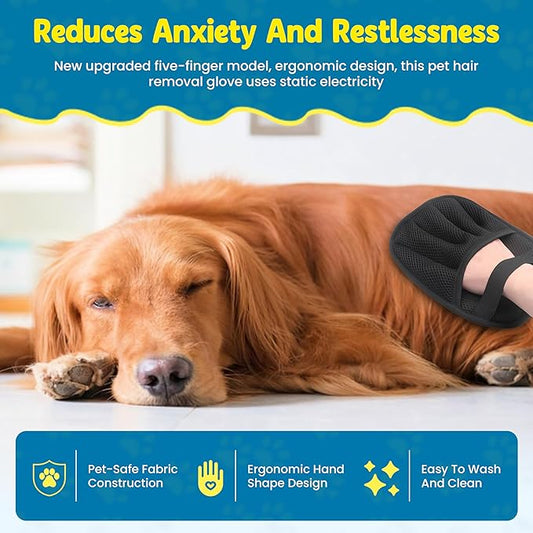 Pet Hair Removal Glove,Pet electrostatic Hair Removal Gloves, Washable Reusable Dogs Cats Hair Grooming Tools Gloves for Furniture Bed Sheets Couch Clothes Car Seat【2025 Upgraded】