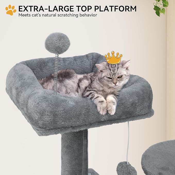 YITAHOME 75in Cat Tree Tower for Indoor Cats, Multi-Level Cat Furniture with Scratching Posts, Cat Caves, Padded Perch, Cozy Hammock, Ladder, and Plush Balls for Kittens, Pet Play House Light Gray