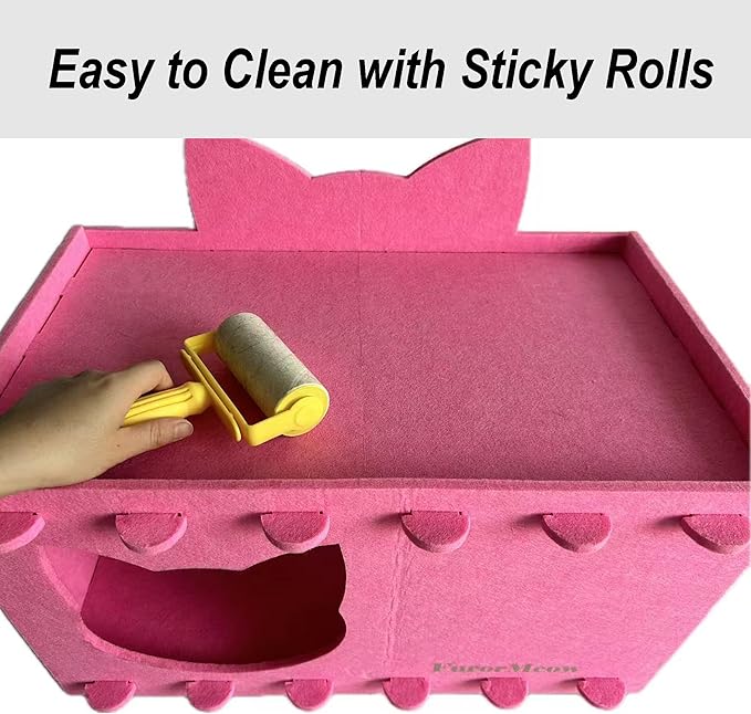 Cat House Cat Ear Design, Large Spacious Cozy Indoor Cat Bed Cave, Scratch Resistant Strong Thick Premium Felt Condo, Fun Hideaway for Multiple Cats, 21.5x13x11.6 inches (Pink)