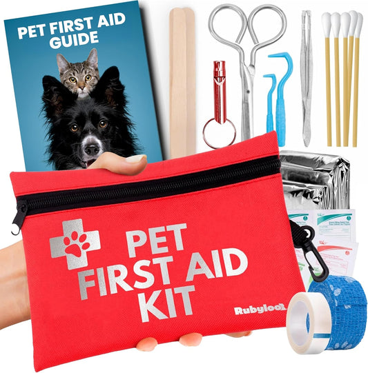 Dog First Aid Kit for Hiking & Travel - Vet Approved Emergency Supplies - Pet First Aid Kit Guide, Tick Remover, Thermal Blanket & More - Compact Dog Hiking Gear for Camping, Hunting, Backpacking