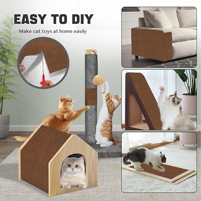 Cat Scratch Couch Furniture Protector, Adhesive Cat Scratch Pad Deterrent for Furniture, DIY Climbing Cat Scratcher Couch Protector from Cat Claws Scratching Mat for Indoor Cats (Brown,39.3x15.8In)