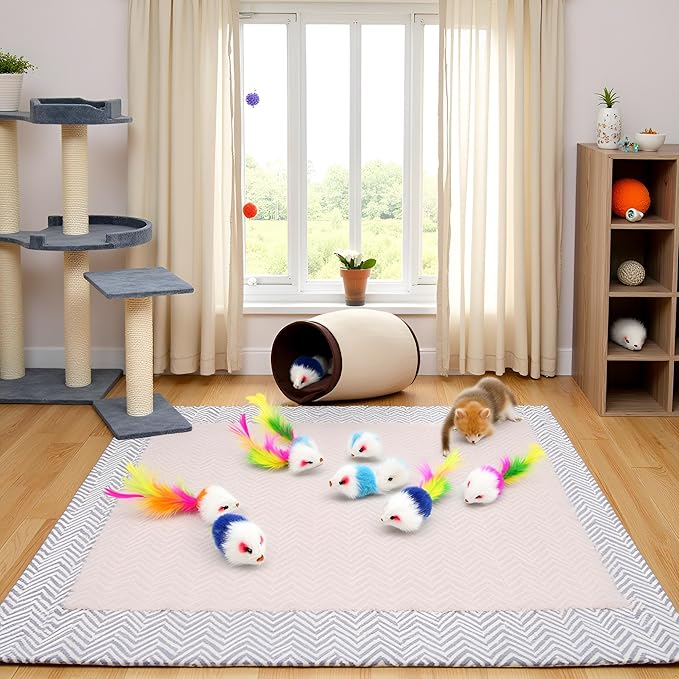 10 Pcs Colorful Soft Fleece False Mouse Cat Toys Colorful Feather Funny Playing Mice Toy Xmas Gifts