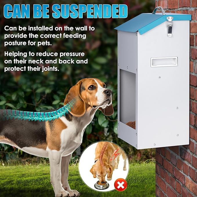 Automatic Cat Feeder Outdoor 59cups/14L Automatic Dog Feeder Cat Food Dispenser with Storage Gravity Pet Feeding Station Galvanized