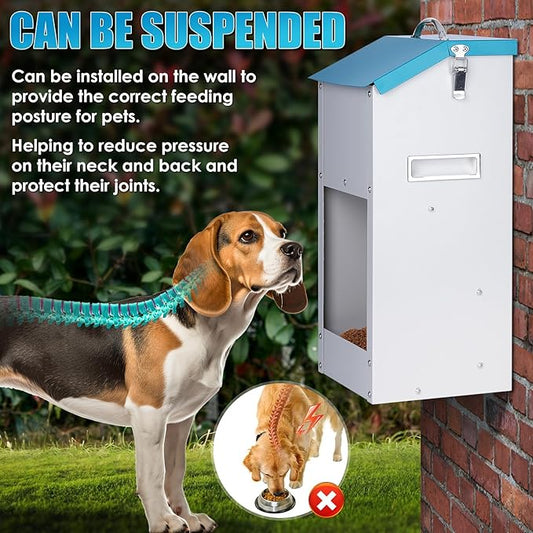 Automatic Cat Feeder Outdoor 59cups/14L Automatic Dog Feeder Cat Food Dispenser with Storage Gravity Pet Feeding Station Galvanized