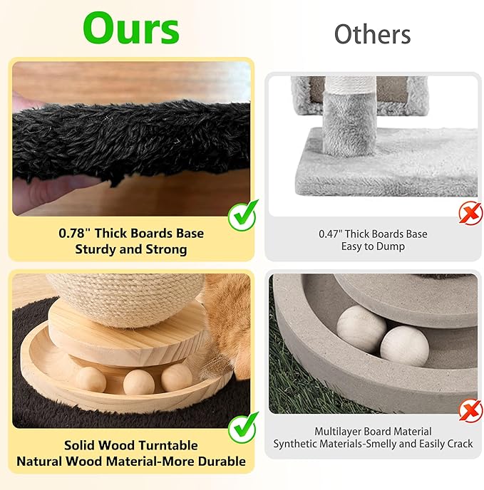 21.5‘’ H Cat Scratching Post with Catnip,Cute Mushroom Cat Scratcher Post with Durable Natural Solid Wood Turntable Toy, Solid Black Mushroom Shape Cat Toy Cat Sisal Scratcher for Indoor Cats