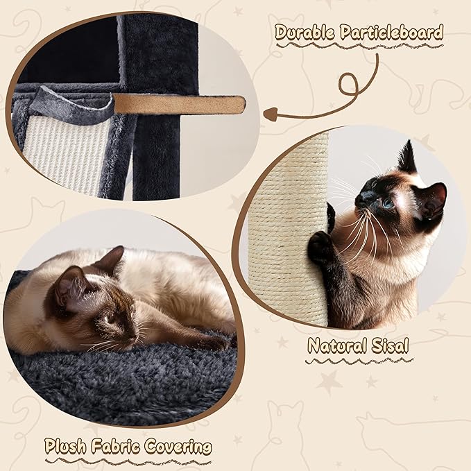 Yaheetech 63.5in Multi-Level Cat Tree Tower Condo with Scratching Posts, Platform & Hammock, Cat Activity Center Play Furniture for Kittens, Cats & Pets