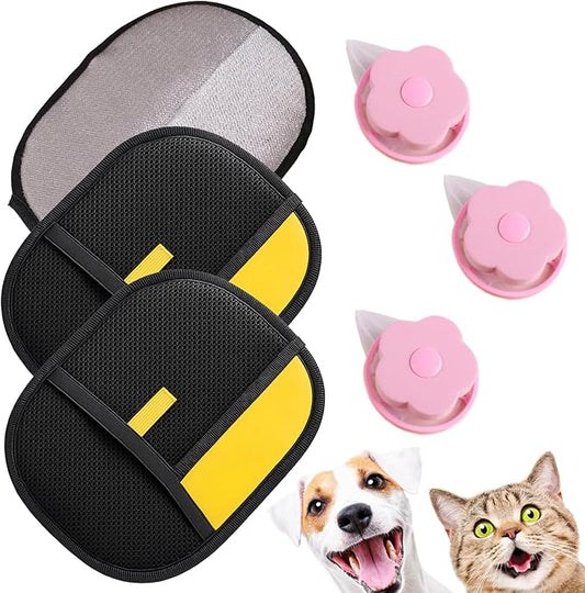 Pet Hair Removal Gloves, Pet Grooming Gloves, Electrostatic Pet Hair Remover Glove for Cats & Dogs, Washable Reusable Pets Hair Remover Tool for Clothing, Furniture, Couch, Car Seat, Curtain (3)