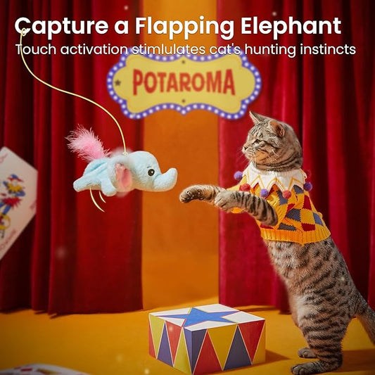 Potaroma Cat Toys Flapping Elephant, Interactive Realistic Kitten Toy Stuffed with Catnip and Crinkle Paper Hangable Design for Bored Indoor Cats 6.3 Inches