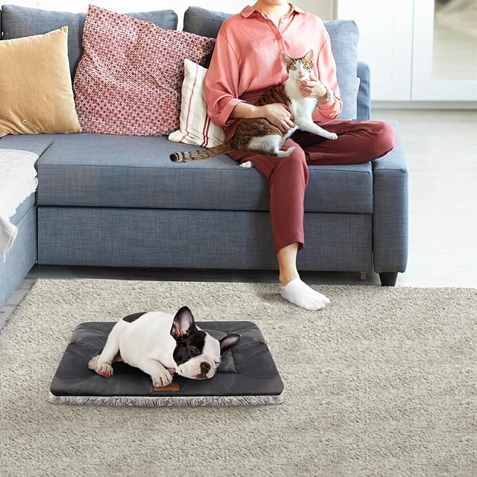 Self Warming Cat Bed Self Heating Cat Dog Mat 23.5 x 20 inch Extra Warm Thermal Pet Pad for Indoor Outdoor Pets with Removable Cover Non-Slip Bottom Washable Non Electric Black