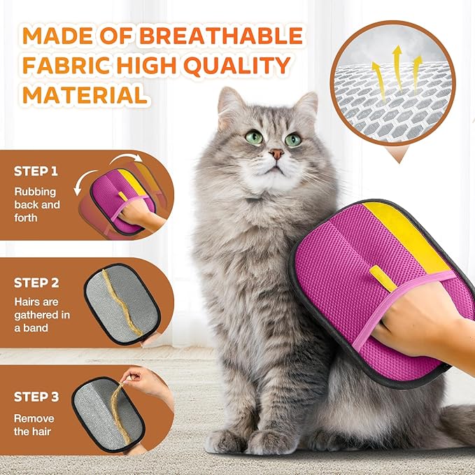 Reusable Pet Hair Remover Gloves – Electrostatic Lint & Fur Removal, Machine Washable Cleaning Gloves for Furniture, Clothes & Car (Pink)