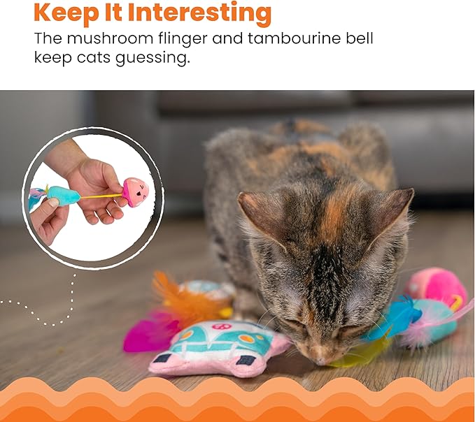 Catstages Festival 3 Pack Interactive Catnip Cat Toys with Crinkle Sounds, Flinger, & Feathers for Play, Batting & Chasing