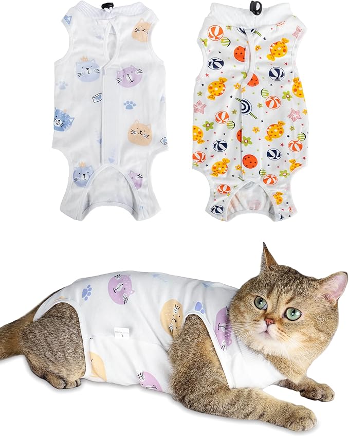 ANWA 2 Pack Cat Recovery Suit - Breathable Cat Onesie for Cats After Surgery Female, Kitten Surgery Recovery Suit Female Abdominal Wounds