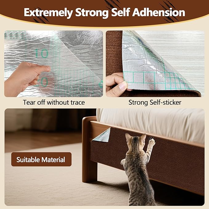 Cat Scratch Furniture Protector, 78.7"x15.8" Self Adhesive Cat Scratch Mat Pad,Cut to Fit DIY Replacement Carpet for Tree,Wall,Bed,Door, Couch Protector (Brown)