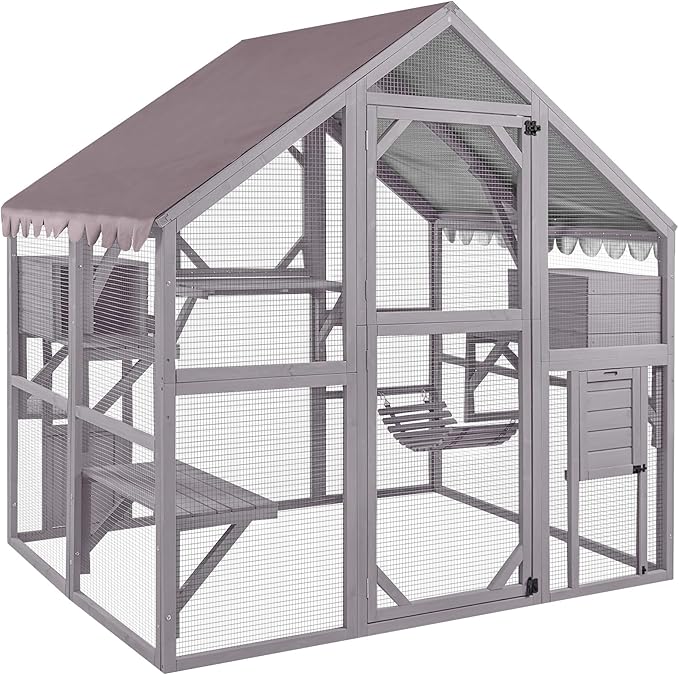 Aivituvin Catio Outdoor Cat Enclosure Large Cat Run with Bridges, Walks, Small Houses, Roof Cover 28.27 ft²
