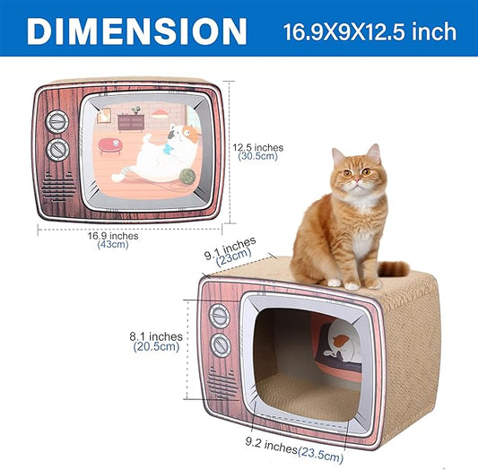 TV Cat Scraper - Durable Cat Leisure Bed - Indoor Scraper and Play House - Corrugated Toy Cat Birthday - 16.9L*12.5W*9H