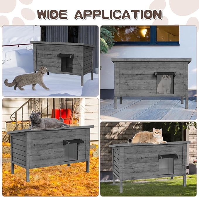 Cat House Outdoor Feral Cat Shelter Fully Insulated Outside Feral Cat Enclosure Wooden for Multiple Cats Possum Stray Condos Barn Cat Weatherproof Cathouse 34.4" L x 21.7" W x 27.2" H