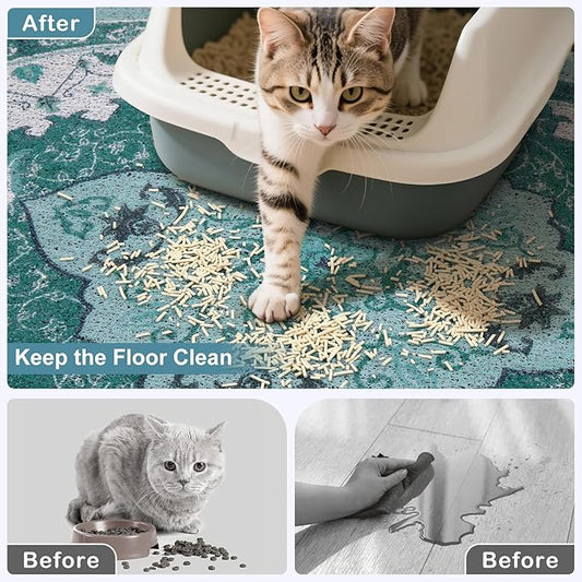 Bienbee Cat Litter Mat, 40" x 30" Jumbo Size Litter Box Mat Rug with Non-Slip Bottom, Easy to Clean Cat Supplies Accessories Essentials for Indoor Kitty Kitten Floor,Green XL