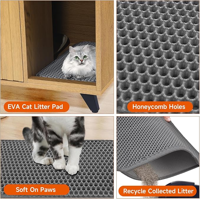 Cat Litter Box Enclosure, Modern Cat Litter Box Furniture Hidden, with Scratching Pad, 4 Metal Legs, Cat House, Natural Oak