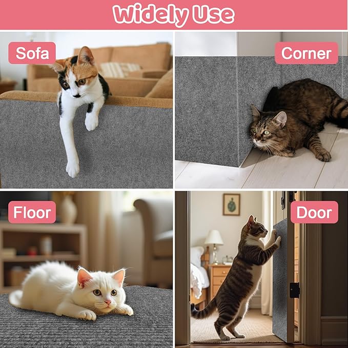 Cat Scratching Mat Self-Adhesive, 78.7"x15.8" Trimmable Cat Scratch Furniture Protector, Durable Cat Scratch Pad for Couches, Cat Trees, Walls, Easy to Install for Cat Owners
