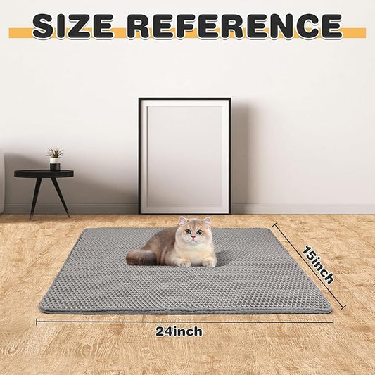 Cat Litter Mat Double Layer Waterproof Urine Proof Trapping Mat 2 Pack (Gray, 24x15 Inch)