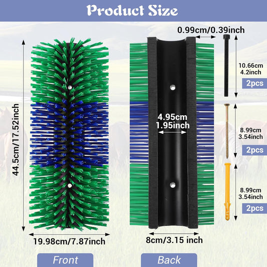 Livestock Scratching Brush, 17.5 x 7.8 Inch Goat Brushes for Grooming, Horse Brushes for Shedding, Livestock Brush with 4 Screws Great for Horse, Elk, Cattle, Pig, Sheep（Green）