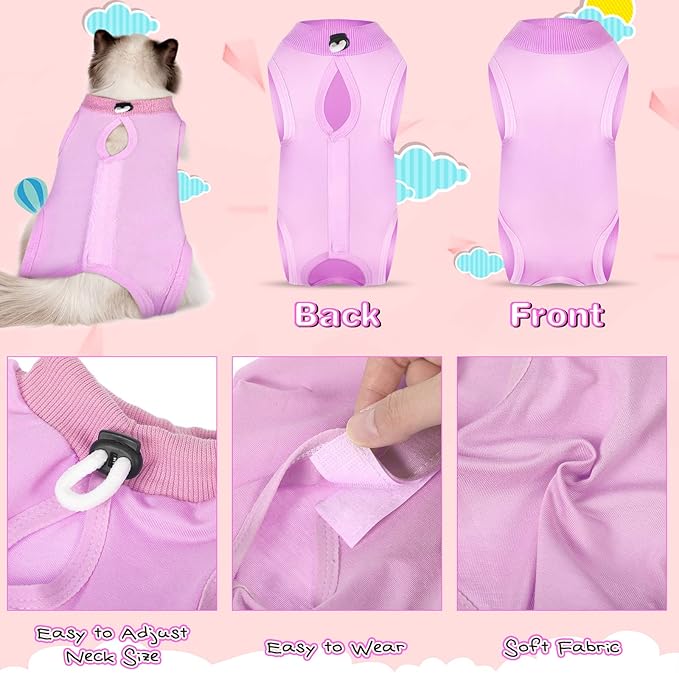 Nuanchu 3 Pieces Cat Recovery Suit Kitten Recovery Suit E-Collar Alternative for Cats and Dogs Abdominal Skin Anti Licking Pajama Clothes Sets(Simple Pattern,Small)