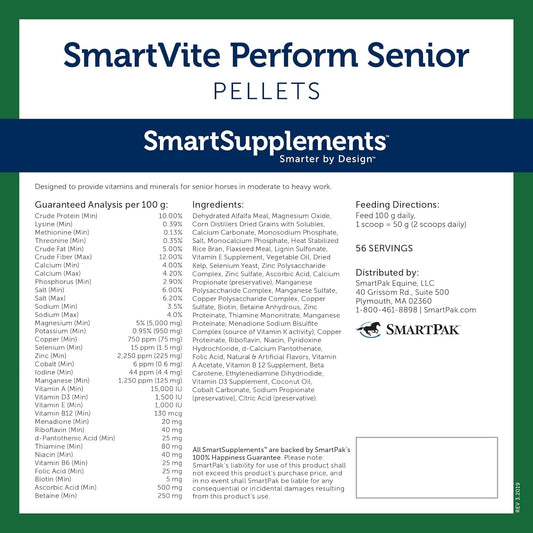 SmartVite Perform Senior Pellets | Vitamin E, Magnesium Supplement for Senior Horses | Includes Vitamin C, B Complex, Manganese, Biotin and More | 56 Servings | 12.5 lb Bucket
