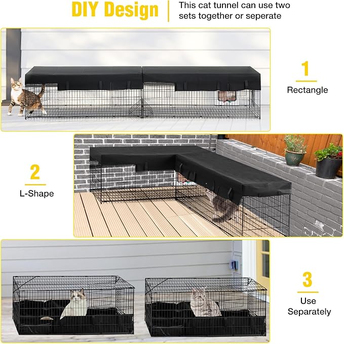 Aivituvin Cat Tunnel with Extendable Design 90.6" L, Metal Wire Outdoor Cat Enclosure with Weatherproof Fabric Cover, Connecting Inside and Outside, for Deck Patios, Balconies
