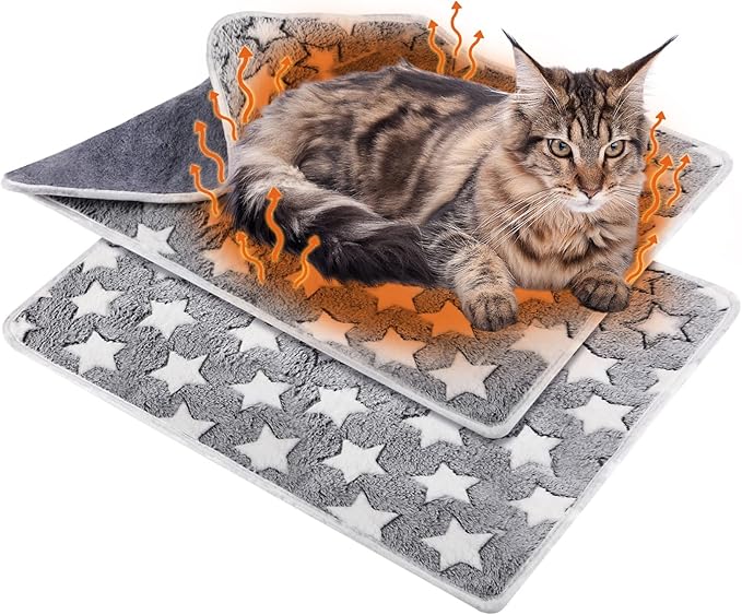 2 Pcs Warming Cat Pad Reflects Heating Dog Crate Self Warming Pet Pad Gray Nursing Cat Blankets Bed Mat for Newborn Kittens Puppies Elder Dog Washable(Large Star,41 x 29)