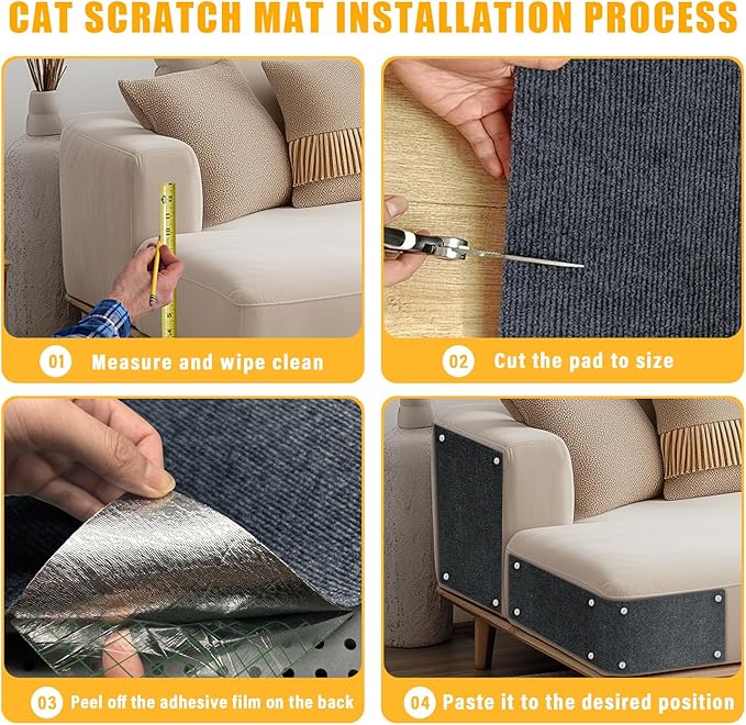 Cat Scratch Mat,118.5"x17.4" Trimmable Self-Adhesive Cat Scratch Furniture Protector, Sticky Cat Scratcher Wall Mat, Covering Cats Tower, Couch Protector from Cats Claws (Dark Grey)