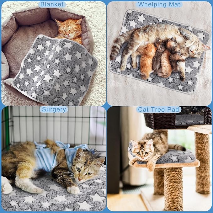 2 Pcs Warming Cat Pad Reflects Heating Dog Crate Self Warming Pet Pad Gray Nursing Cat Blankets Bed Mat for Newborn Kittens Puppies Elder Dog Washable(Large Star,24 x 18)