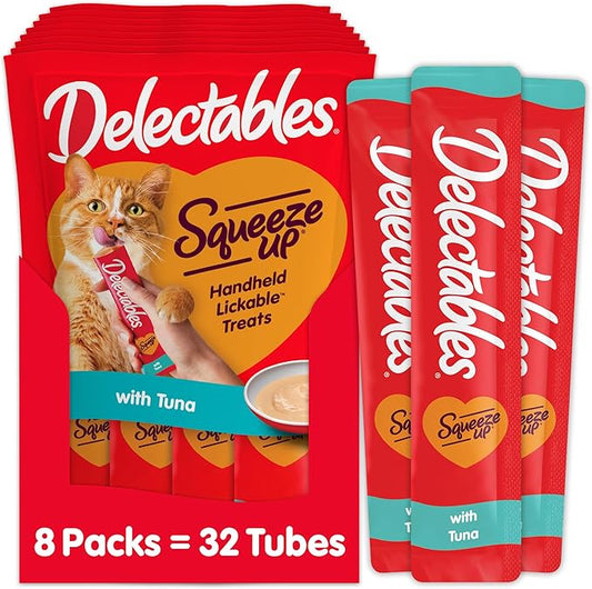 Hartz Delectables Squeeze Up Interactive Lickable Wet Cat Treats for Adult & Senior Cats, Tuna, 4 Count (Pack of 8)